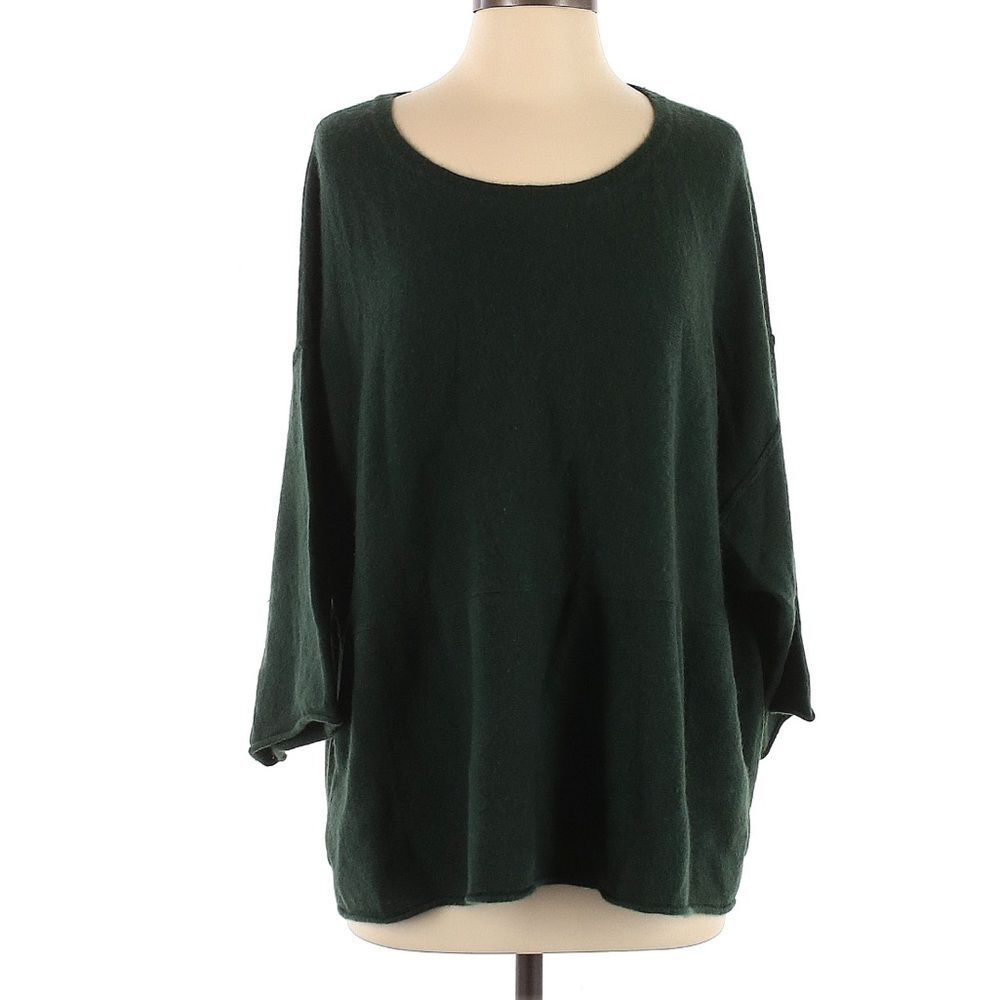 Zoe Couture Boxy Sweater Oversized Poncho Cashmere Forest Green Small - Picture 2 of 9